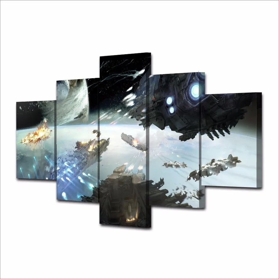 Modular 5 Piece Spaceship And Planet Canvas Wall Art Posters Prints Painting Picture For Living Room Home Decor YGYT | Дом и сад