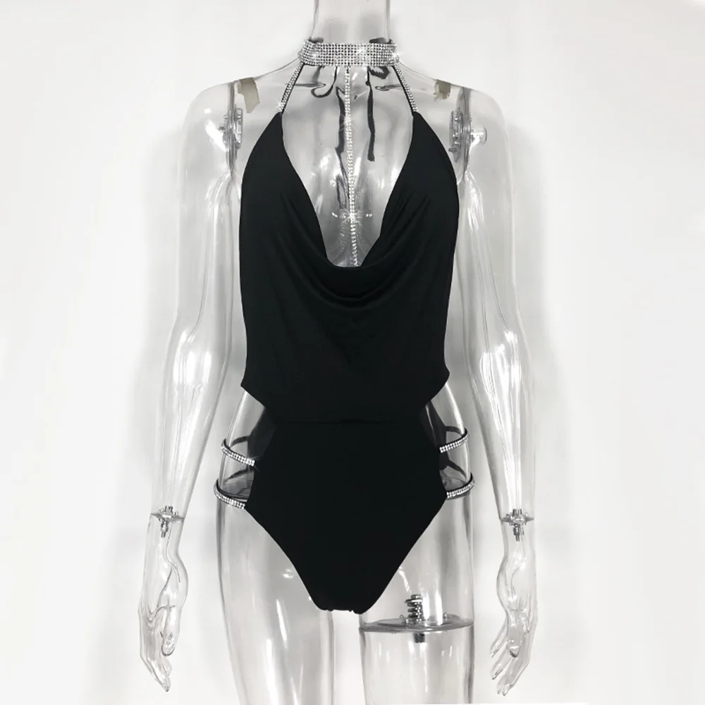 

BKLD Strappy Bodysuit Womens Sexy Clothing Halter Backless Rompers Womens Jumpsuit Diamond Shiny Clubwear Women Bodysuit