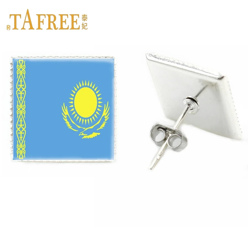 Квадратные серьги-гвоздики TAFREE с флагом Финляндии Израиля Казахстана серьги для