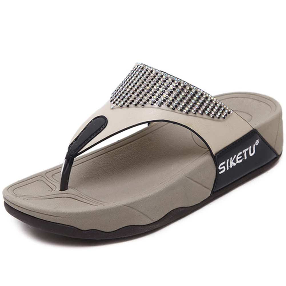 Woman Slippers 2018 Fashion Summer Women Rhinestone Sandals Female Flip Flops Thick Bottom Shoes Casual Comfortable Slides | Обувь