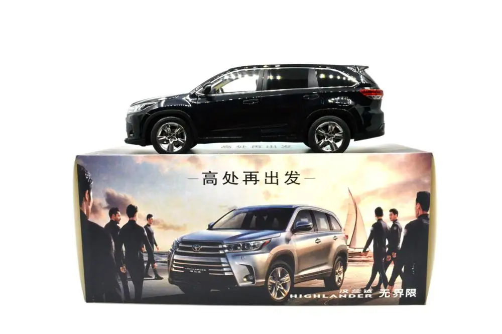 1/18 1 18 Масштаб Toyota Highlander 2019 черная статическая симуляция литье под давлением