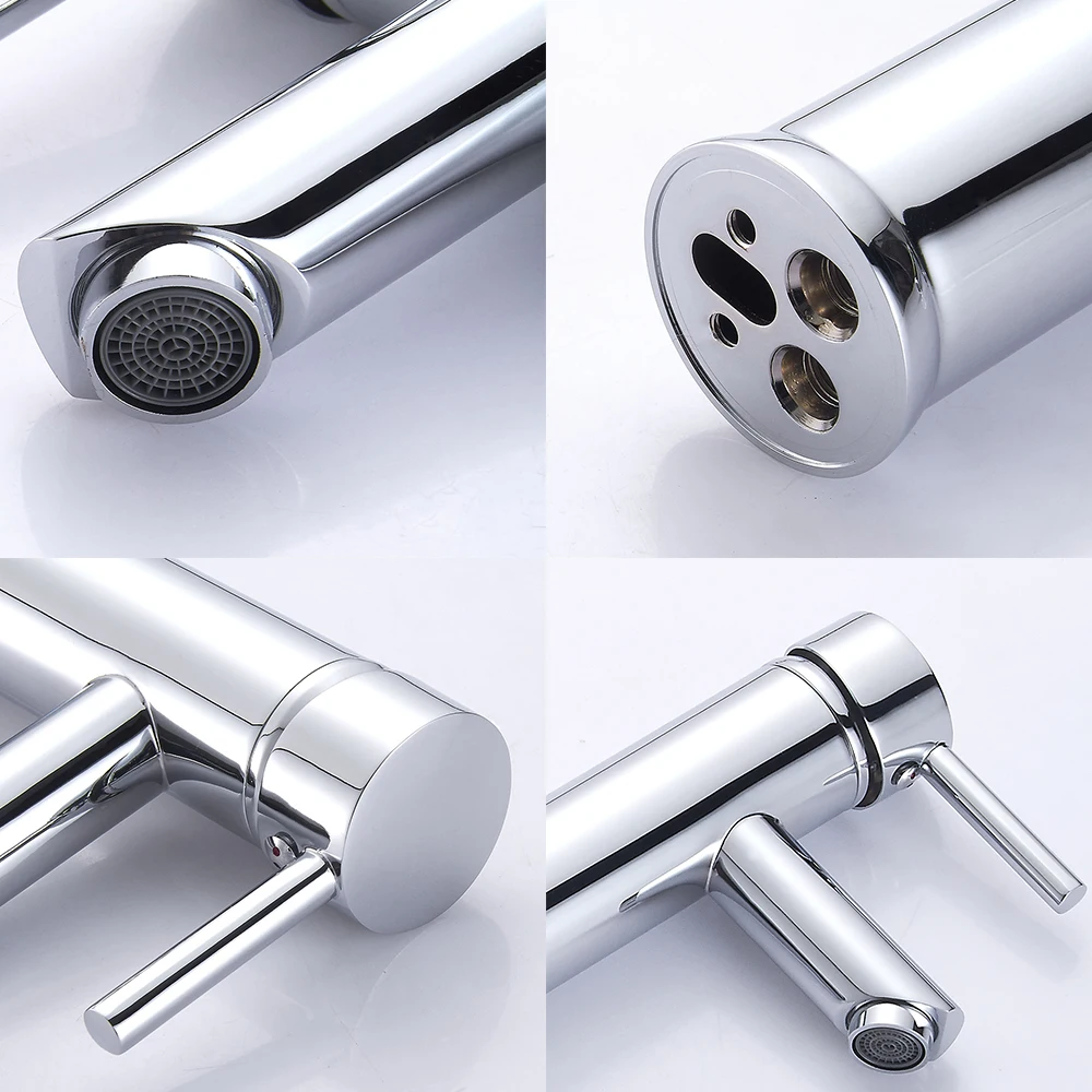 

High Round Brass Faucet Bathroom Sink Basin Mixer Tap Chrome Polished Spray Tap