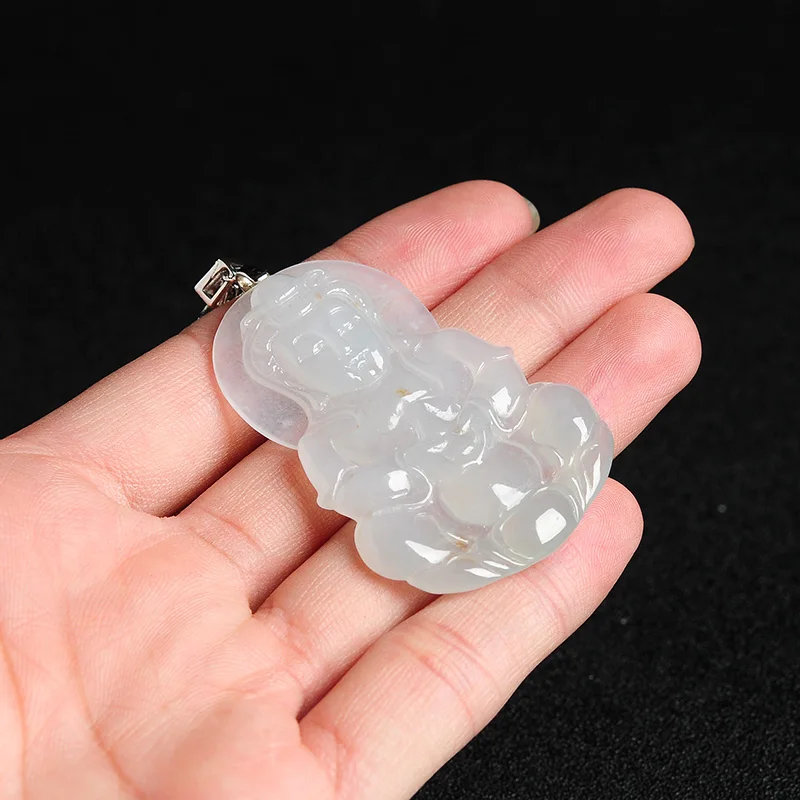 Sculpture Jade Guanyin pendant A goods jade Bodhisattva item ice waxy type white sprinkle Pendant | Украшения и аксессуары