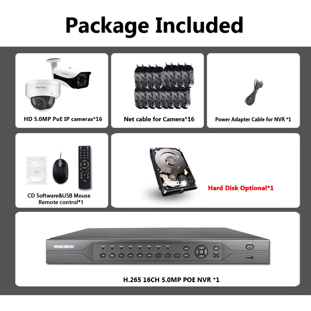 H.265 16CH CCTV systems camera nvr 4k ultra hd Waterproof 5.0MP Security IP Camera P2P Video Surveillance System Set