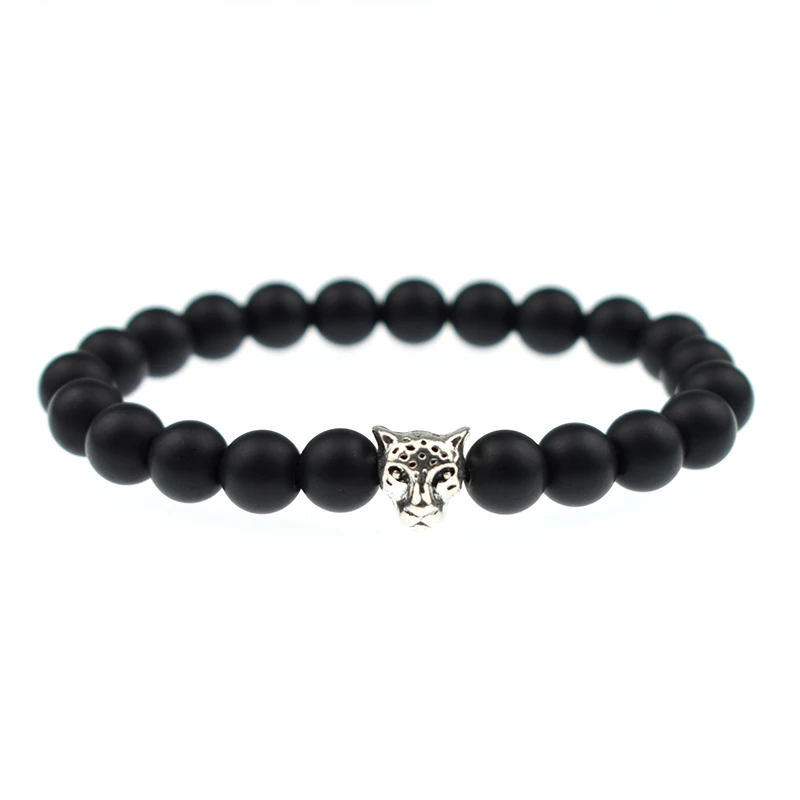 Fashion Vintage Leopard Head Lava Stone Matte Black Onyx Bead Buddha Bracelet Natural Charm Women Man Bracelets &amp bangle | Украшения и