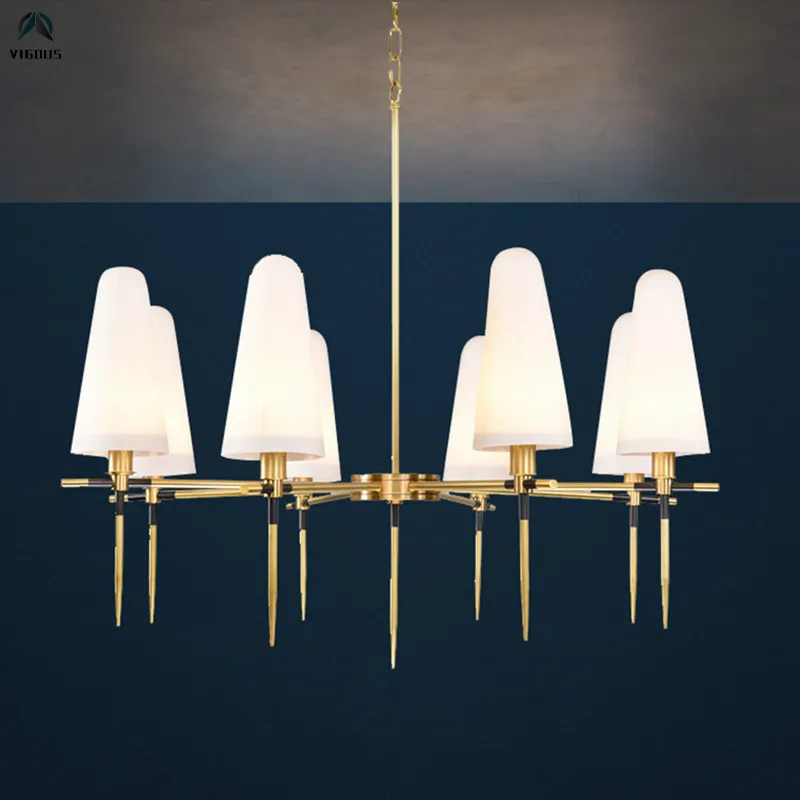 

Post Modern Copper Led E14 Chandelier Frosted Glass Shades Lustre Chandelier Lighting Pendant Lamparas Led Lighting Fixtures