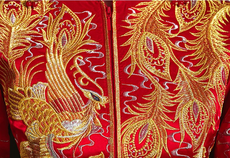 

Red bride cheongsam Vintage chinese style wedding evening dress clothing Embroidery Phoenix Qipao costume Vestidos Size S-XXXL