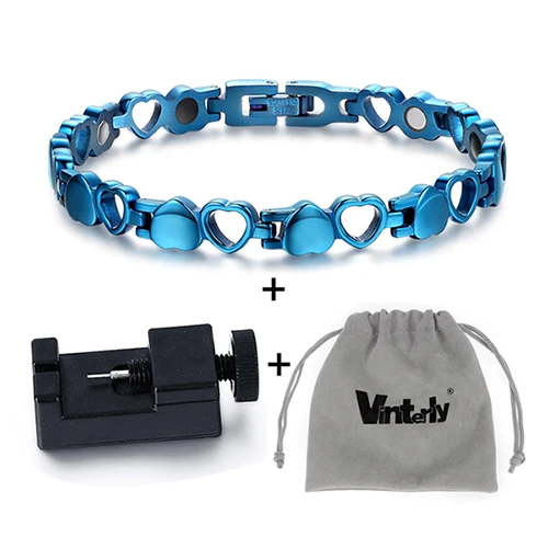 blue tool bag Магнитные браслеты Vinterly для женщин, цепочка в форме сердца, женский браслет, германий, энергия для здоровья, браслет из нержавеющей стали, женские преимущества - Окраска металла: blue tool bag