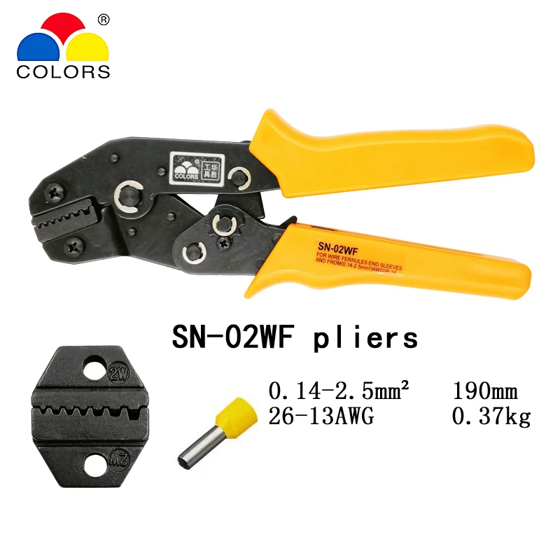 COLORS SN-02WF crimping pliers 0.14-2.5mm2 26-13AWG for tube insulated and non-insulated ferrules terminal hand tools | Инструменты