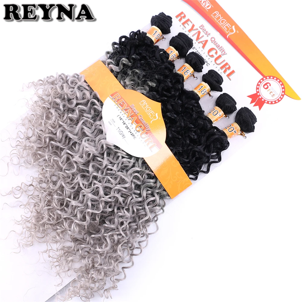 Reyna черные и серые афро кудрявые вьющиеся синтетические волосы для наращивания 6 шт./лот 200 г волосы для плетения вьющиеся пряди
