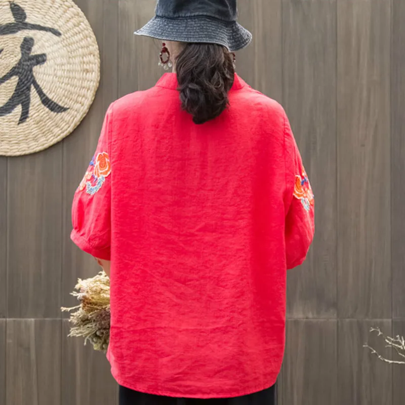 Женские винтажные блузки с цветочной вышивкой в этническом стиле свободная