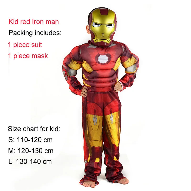 Kid red ironman Костюм Пурим на Хэллоуин, костюм Человека-паука, Бэтмена, СУПЕРМЕНА для мальчиков, Детский карнавальный костюм супергероя, Мстители, одежда для костюмированной вечеринки - Цвет: Kid red ironman