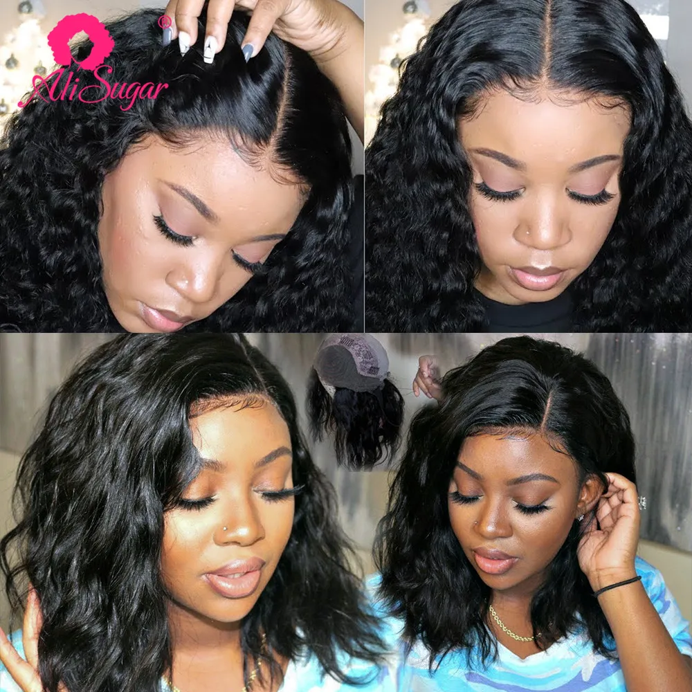 Ali sugar Hair 13*4 человеческие волосы на кружеве парики глубокая волна натуральный