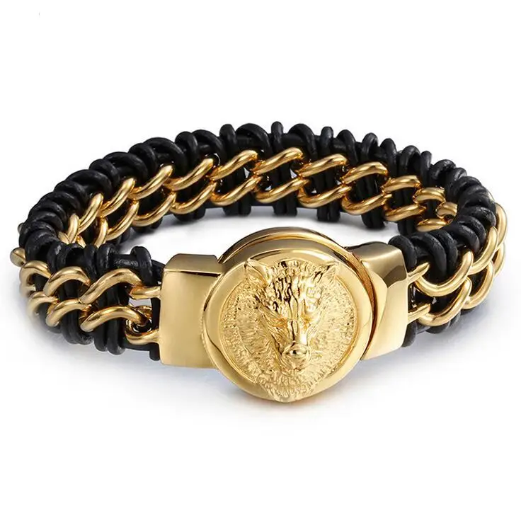 22 см * 18 мм тяжелый лев браслет с волчьей головой крутой мужской подлинный кожаный