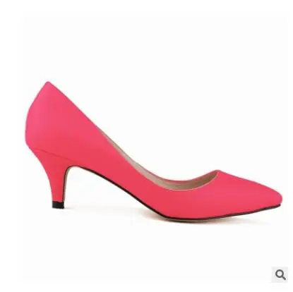 Spring Women Leather Sexy Pointed Toe Daily High Heel Shoes Plus Size 34-42 Ladies Candy Color Fashion Office Pumps QKP0258B - Цвет: rose red