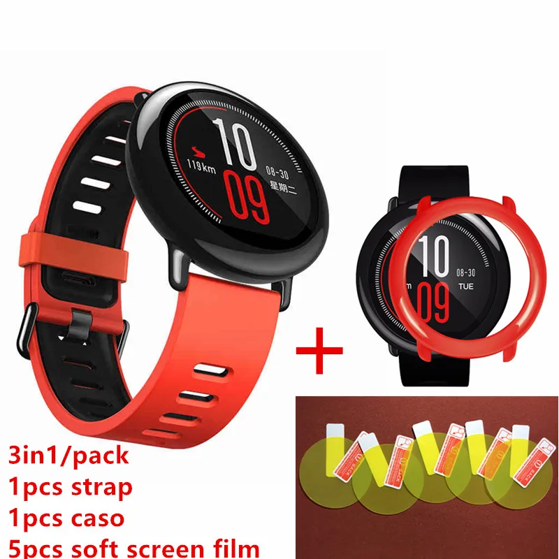 3в1 Huami Amazfit Stratos 2 силиконовый ремешок 22 мм+ TPU caso+ 5 шт. мягкая пленка для экрана для xiaomi Huami Amazfit Pace ремешок для часов
