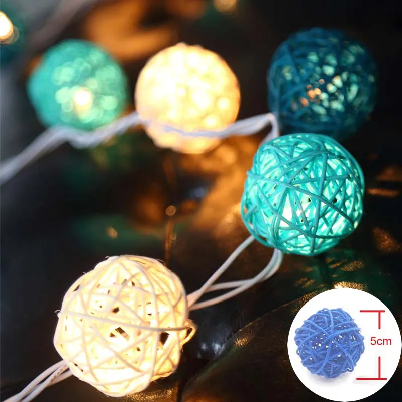 2M Christmas Lights Outdoor Guirlande Lumineuse Led String Fairy Warm White Rattan Ball Garland Luces Decorativas | Освещение