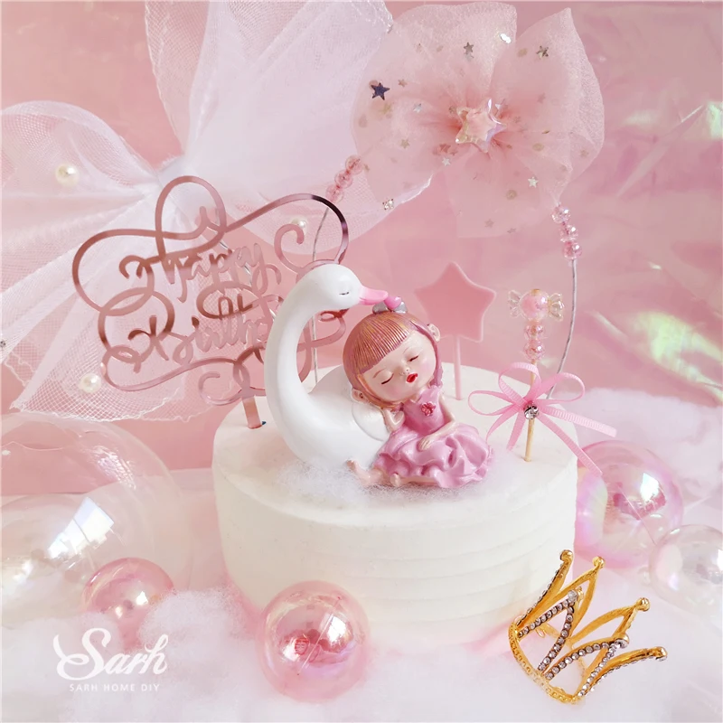 Ins Лебедь Спящая Фея Украшение полые звезды торт топперы с днем детей день