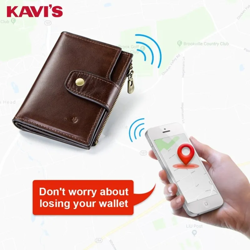 KAVIS Умный кошелек rfid натуральная кожа с сигнализацией GPS карта, Bluetooth сигнализация мужской кошелек высокого качества фирменный дизайн кошельки Walet