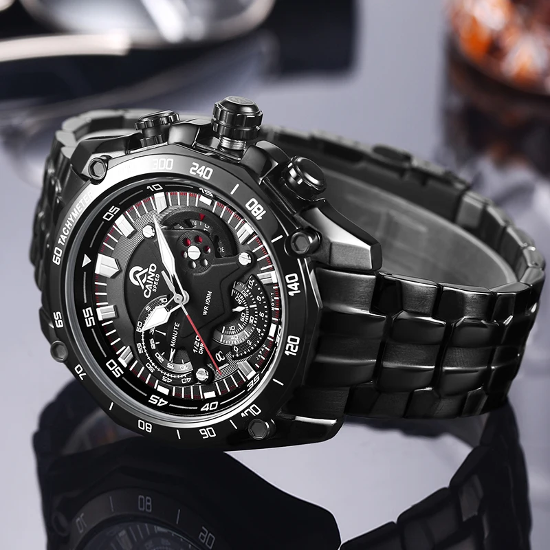 

CAINO New Fashion Sports Watches Men Stainless Steel Business Casual 100M Waterproof Quartz Wrist Watch Clock Relogio Masculino