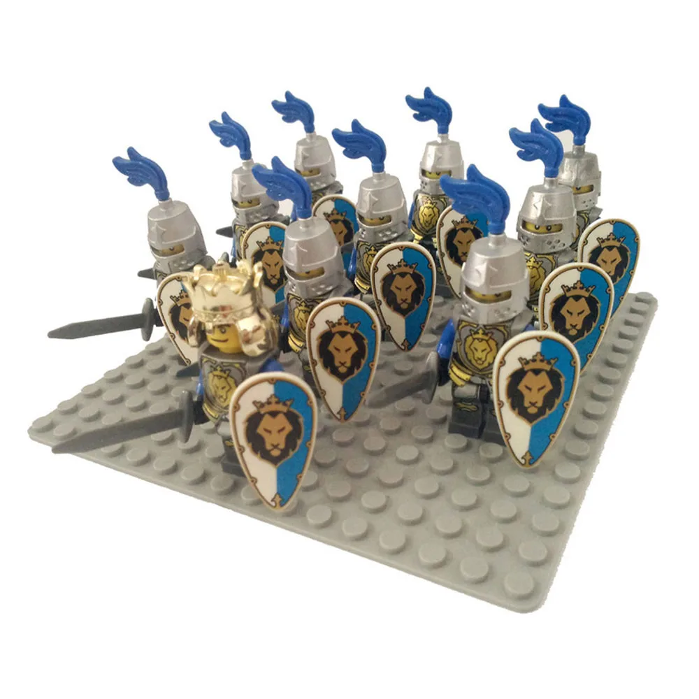 Blue Lion Set A 10 шт., Римский Золотой рыцарь, ястреб, замок, король, рыцари, совместимый Синий Лев, строительный блок, дракон, рыцарь - Цвет: Blue Lion Set A