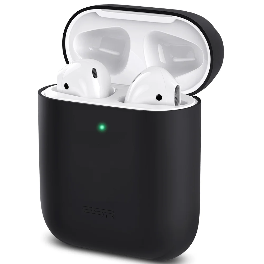 Black ESR ультратонкий кожаный чехол для AirPods, чехол для зарядки, Тонкий силиконовый чехол для AirPods 2, видимый передний светодиодный противоударный чехол - Цвет: Black