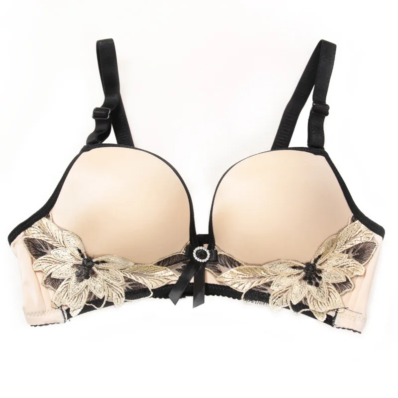 Хаки Ladychili Для женщин Intimates розовый бюстгальтер без косточек бесшовные Одна деталь топ-Бюстгальтер цветочные аппликации густой пены супер пуш-ап бюстгальтер DD29 - Цвет: Хаки