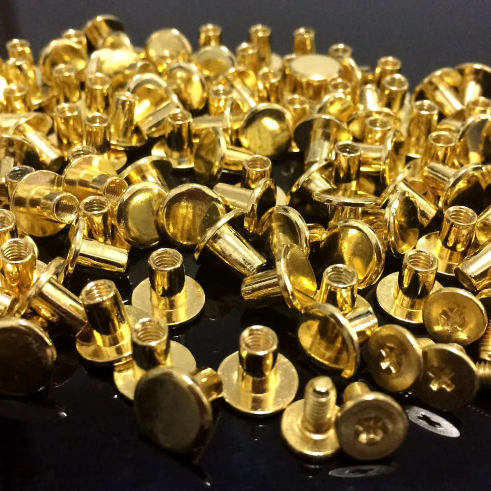 

100Sets 8X7MM Gold Plated Round Flat Spikes Metal Studs Rivets Screwback Spots Cone Leather Craft Spikes Fit For DIY Making