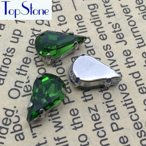 grass green TopStone 5x8 6x10 мм 8x13 мм каплевидные пришивные стразы из стекла высокого качества с кристаллами - Цвет: grass green
