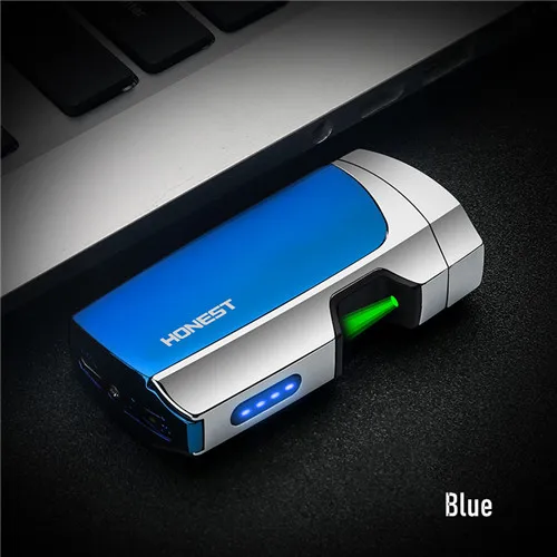 Blue Зеленая лазерная сенсорная двойная дуговая Электронная зажигалка, ветрозащитная металлическая зажигалка, USB перезаряжаемая зажигалка, электронные гаджеты - Цвет: Blue