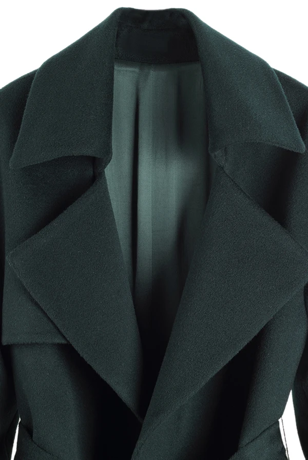 Женское шерстяное пальто с отворотом ZADORIN винтажное длинным рукавом и поясом