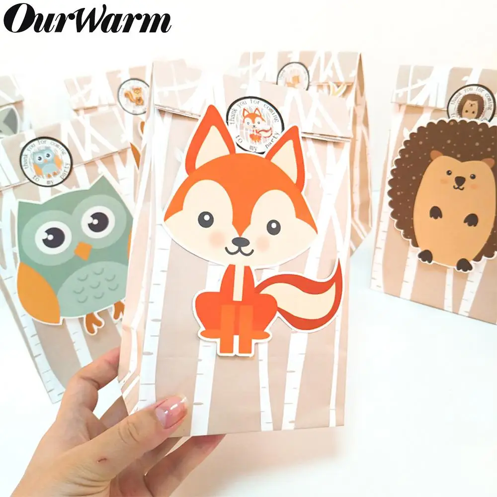 

OurWarm Jungle Party kraft Paper Packing Bag Popcorn Boxes Goody Bags for Birthday Parties Woodland Happy Birthday Party Supplie