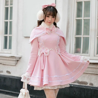 Candy Rain Winter Japanese Sweet Slim Wool Coat Long Sleeved Cloak Coat Lovely Girl Wind C22cd7250