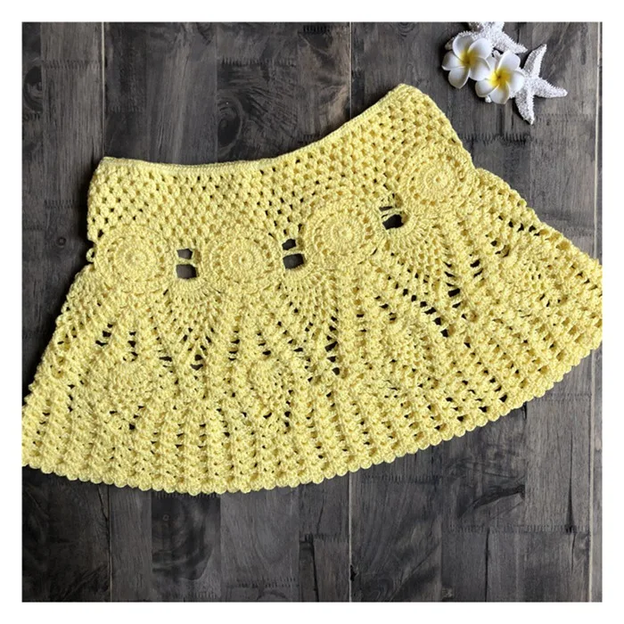 Handmade Crochet Bikini Skirt Women Sexy Hollow-out A-Line Skirt - Цвет: Yellow as pic