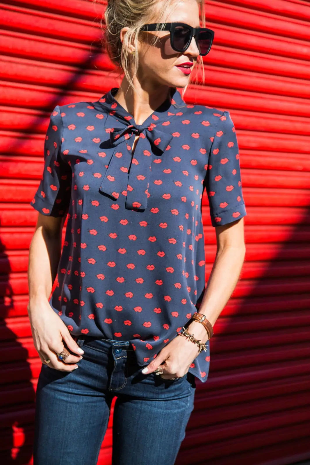 Красные Губы Футболки Для Wmen Мода Лук Шею С Коротким Рукавом Повседневная Топы