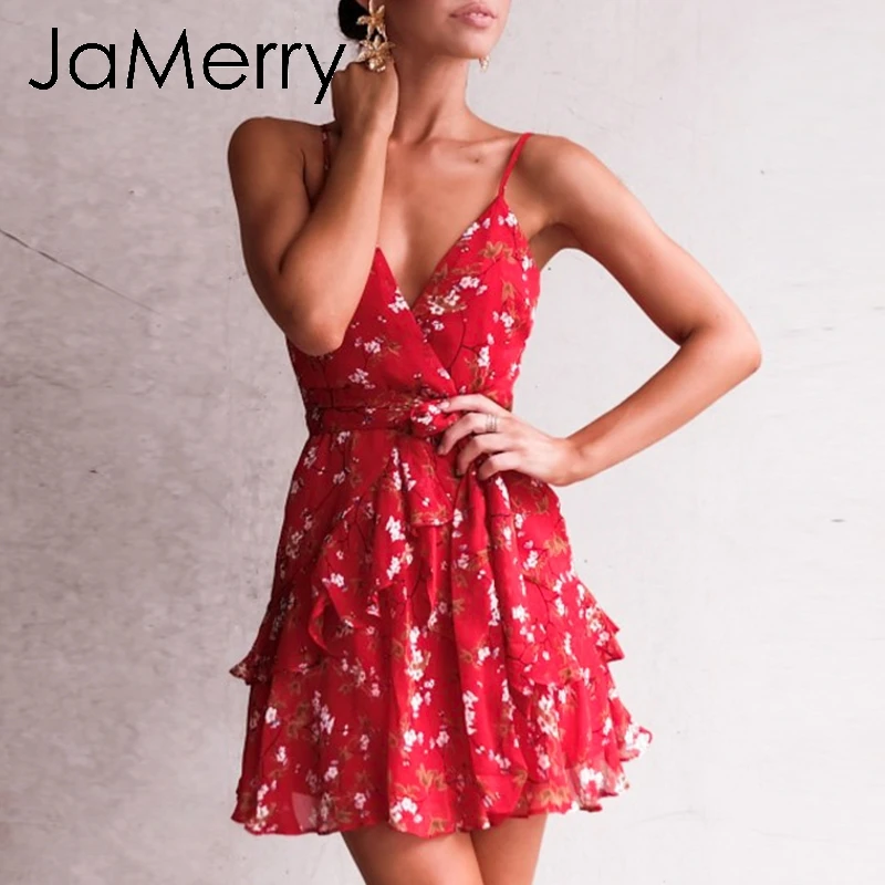 JaMerry/винтажное богемное Сексуальное Женское Платье на бретельках с цветочным