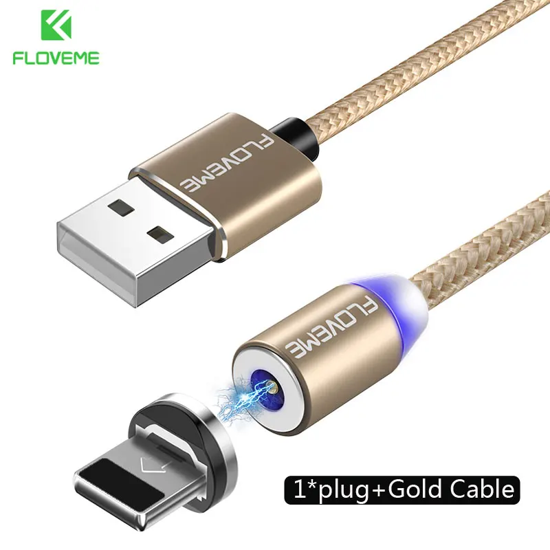 Gold FLOVEME 1 м Магнитный кабель для зарядки, Micro USB кабель для iPhone XR XS Max X магнит зарядное устройство Тип C светодио дный LED зарядки провода шнур магнитная зарядка usb кабель type cзарядка для айфона micro usb - Цвет: Gold