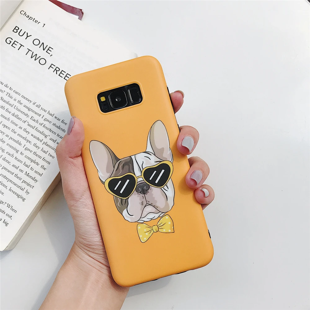 Прекрасный чехол для телефона Bulldog для Samsung Galaxy Note9 Note8 милые матовые чехлы S7 Edge S8 S9 Plus Fundas on.