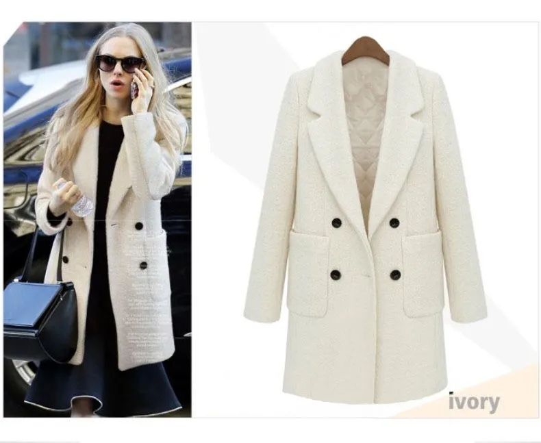 Женское шерстяное пальто простое длинное из твида бирюзового синего и белого