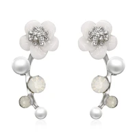 new crystal branch pearl flower stud earrings for women blossom flower silver color earings bijoux jewelry gift