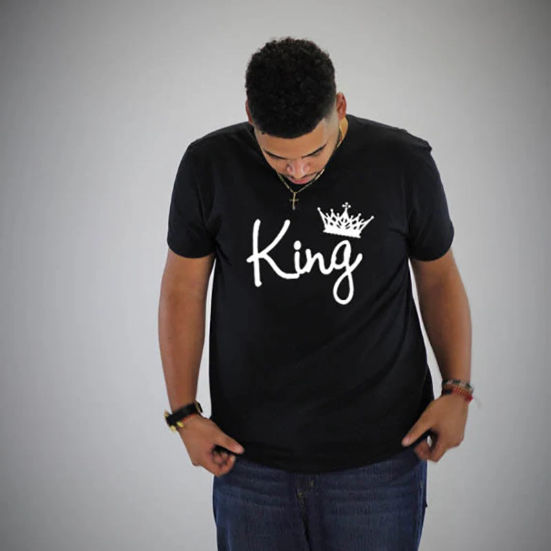 2019 Summer King and Queen Crown Print Couple T-shirt Black Short Sleeve Fashion Casual O-neck Tshirt | Женская одежда