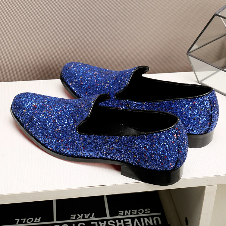 Мужская обувь на скрытом каблуке в британском стиле цвет синий однотонная без