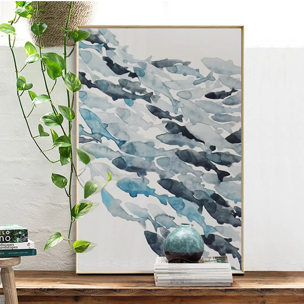 Простые абстрактные постеры и принты рыбной группы в скандинавском стиле