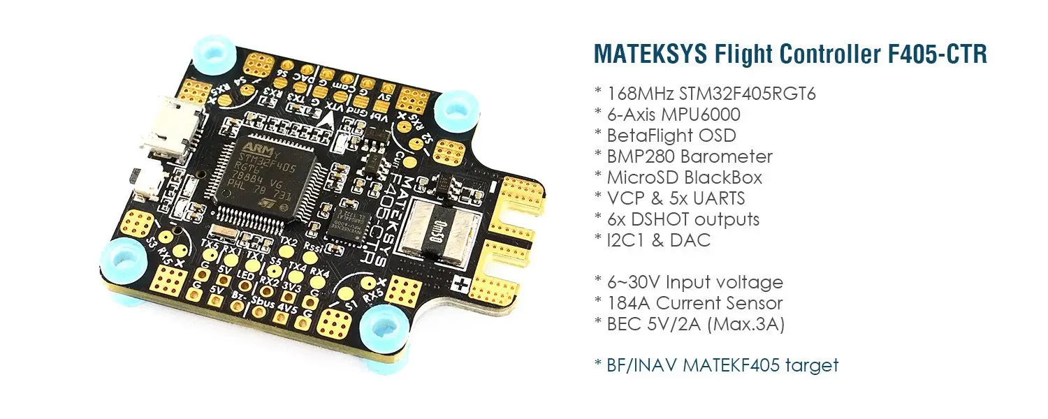 Matek MATEKSYS F405-CTR F405 AIO BFOSD STM32F405 Контроллер полета встроенный PDB 5 В/2A BEC слот для sd-карты BMP280 для F4 RC Дрон