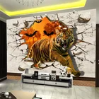Большая настенная бумага из нетканого материала на заказ, настенная живопись тигром, сломанная стена, 3D креативная гостиная, ТВ фон, фото, настенная бумага