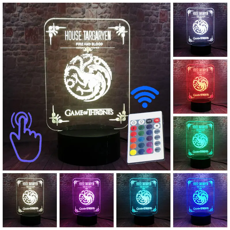 Remoter and Touch 9 Футболка с принтом «Песнь Льда и Огня Семья Crest модель 3D светодиодный Ночной светильник 7 цветов изменения Игра престолов Рисунок спальный светильник игрушки - Цвет: Remoter and Touch 9