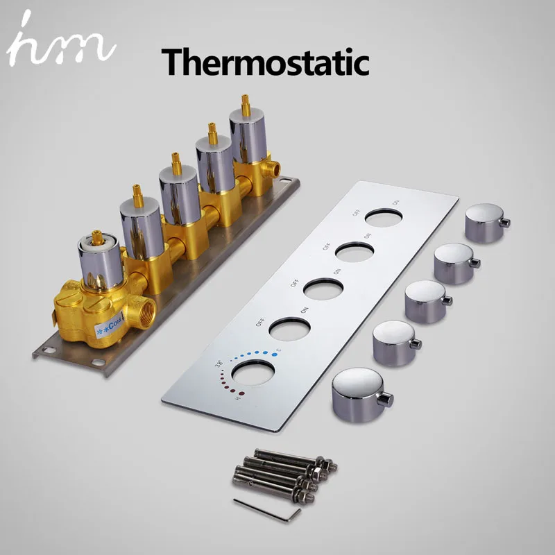 Thermostatic hm Термостатический смеситель для душа, Смеситель для душа, Скрытая вода Круглый 5 Циферблат 4 способа Латунь - Цвет: Thermostatic