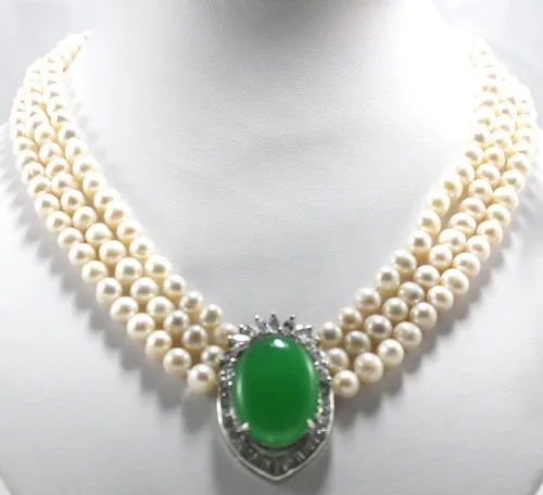 Женская бижутерия, Оптовая продажа-ювелирные изделия, рождественское красивое 3-рядное ожерелье с белым жемчугом и камнем, Fgift fshipping Женская бижутерия, Оптовая продажа-ювелирные изделия, рождественское красивое 3-рядное ожерелье с белым жемчугом и камнем, Fgift fshipping