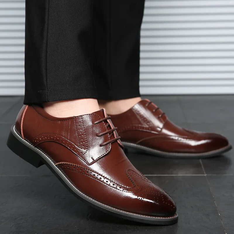 Luxury Genuine Leather Men Shoes Dress Summer Casual Oxfords Male Brogue Shoe Breathable Lace up Flats Chaussure Homme Plus Size | Обувь