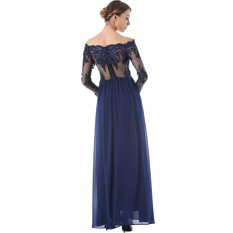 Fashion 2017 Party Dress Lace Embroidered Sexy Off Shoulder Chiffon High Quality Dresses Women Elegant Formal Long | Женская одежда